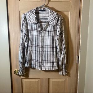 Jane and Delancey Plaid Button Down Shirt - Brown and White
